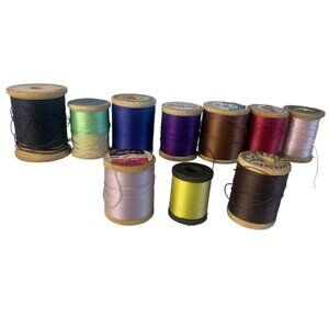 Vintage Sewing Thread Wood Spools Set of 10